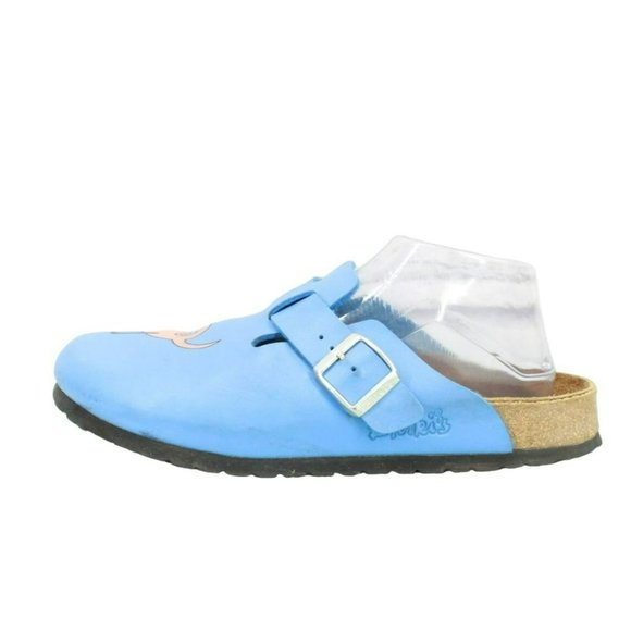Birkenstock Shoes - Birkenstock Birki's Blue Leather Slip On Animal Dog Print Clogs Size 10